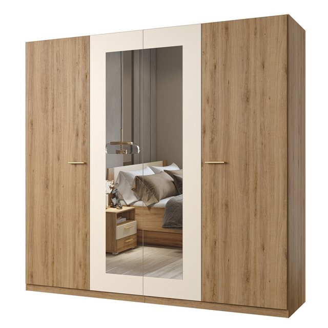 Lomadox Kleiderschrank VARESE-83 Eiche beige mit Spiegel Kleiderstange 227, günstig online kaufen