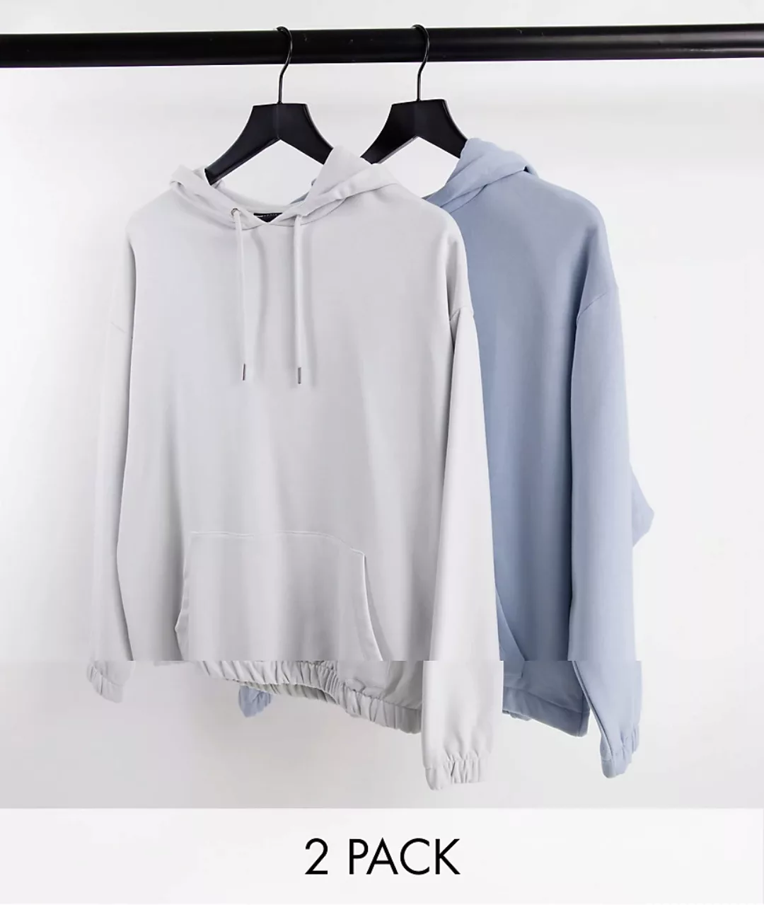 ASOS DESIGN – 2er-Pack Oversize-Kapuzenpullover aus Bio-Material in Grau/Bl günstig online kaufen