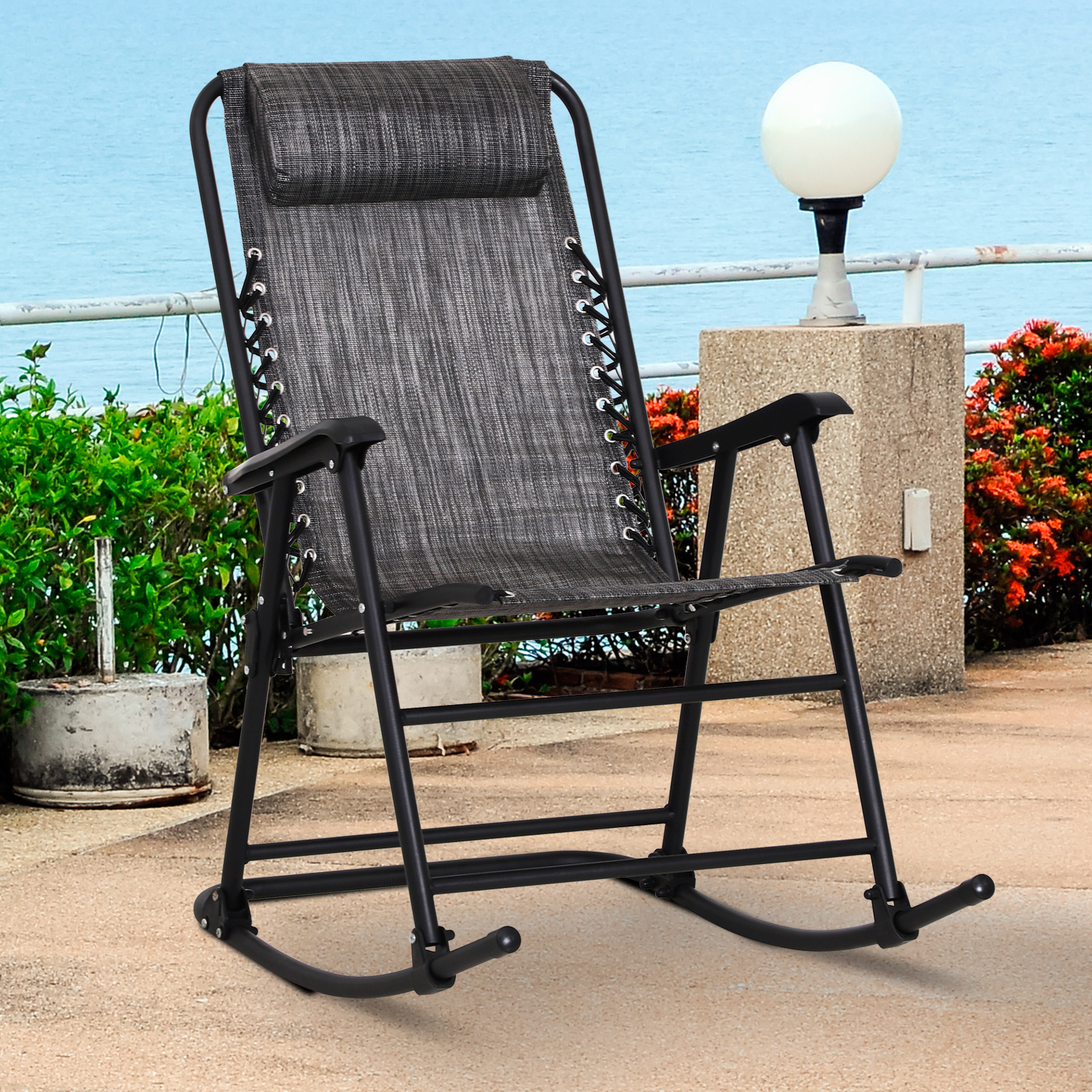 Outsunny Garten-Rockingsessel Klappbarer Rocking Chair dim. 90L x 64B x 110 günstig online kaufen