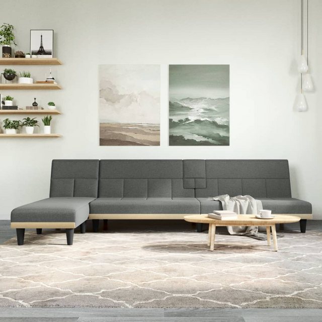 vidaXL Sofa Schlafsofa in L-Form Dunkelgrau 255x140x70 cm Stoff Chaiselongu günstig online kaufen