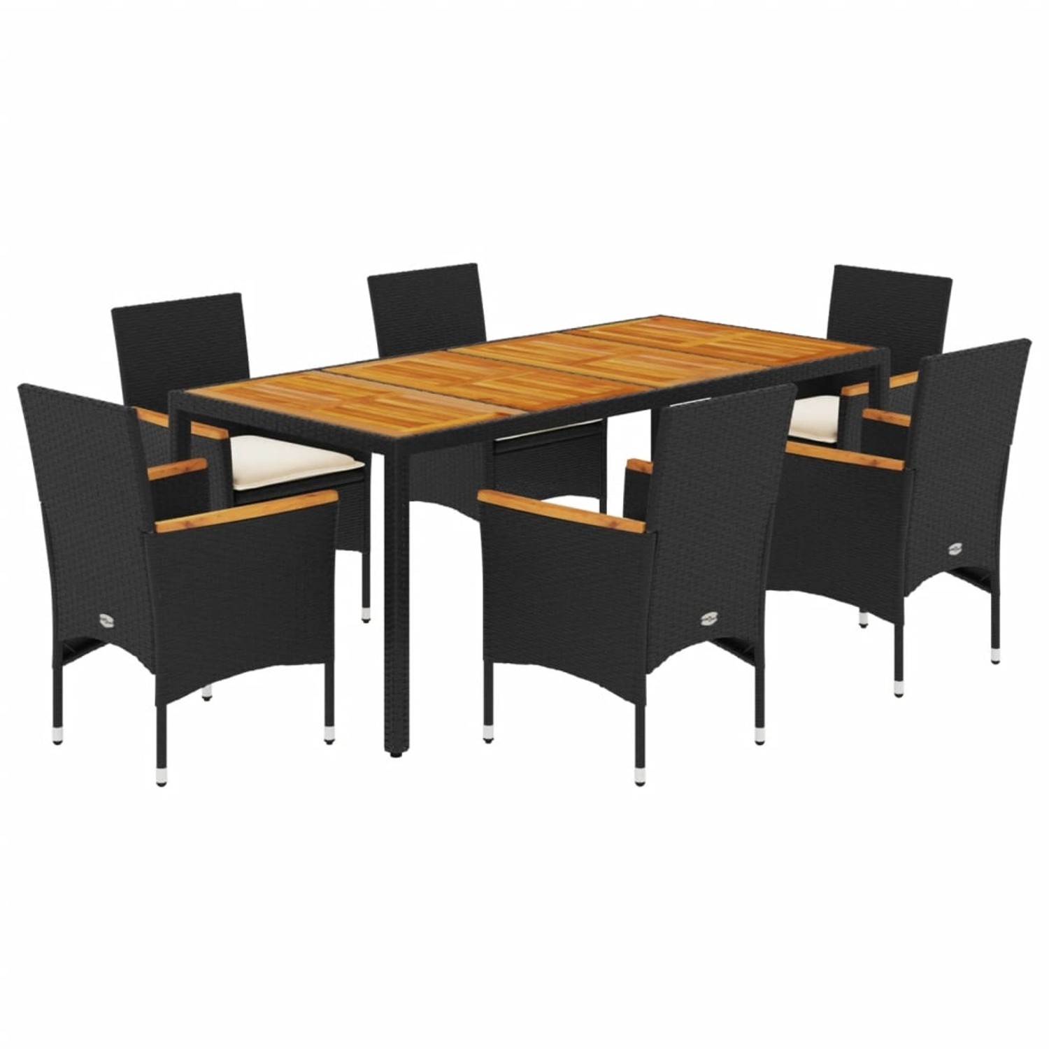 vidaXL 7-Tlg Garten-Essgruppe mit Kissen Schwarz Poly Rattan Akazie 3278631 günstig online kaufen