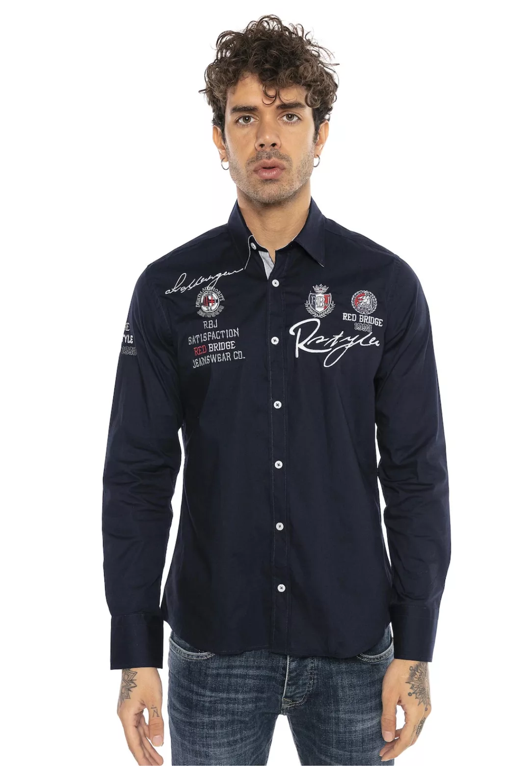 RedBridge Langarmhemd "Jersey City", im Slim Fit-Schnitt mit Stickerei günstig online kaufen