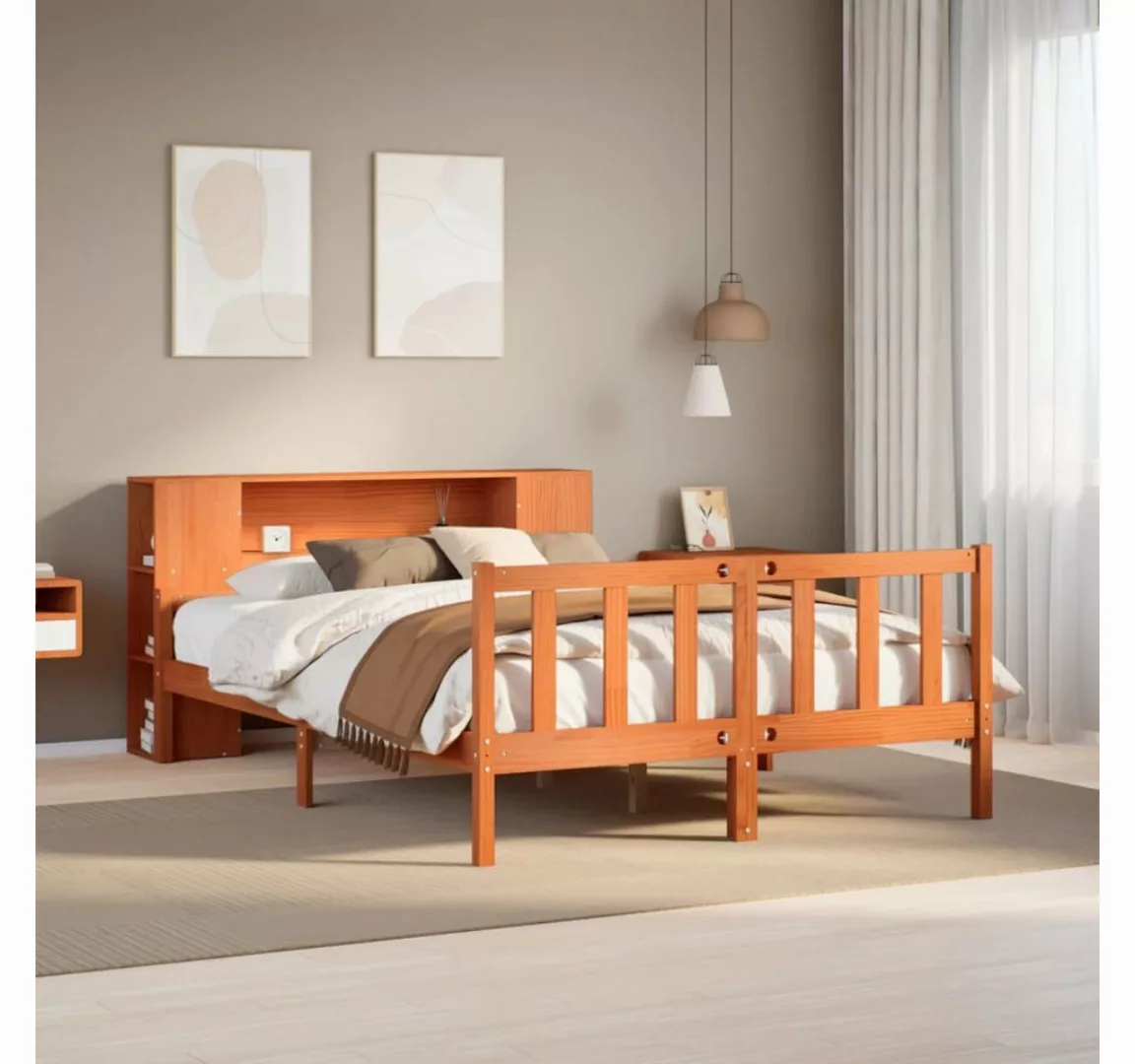 vidaXL Bett, Massivholzbett ohne Matratze Wachsbraun 160x200 cm Massivholz günstig online kaufen