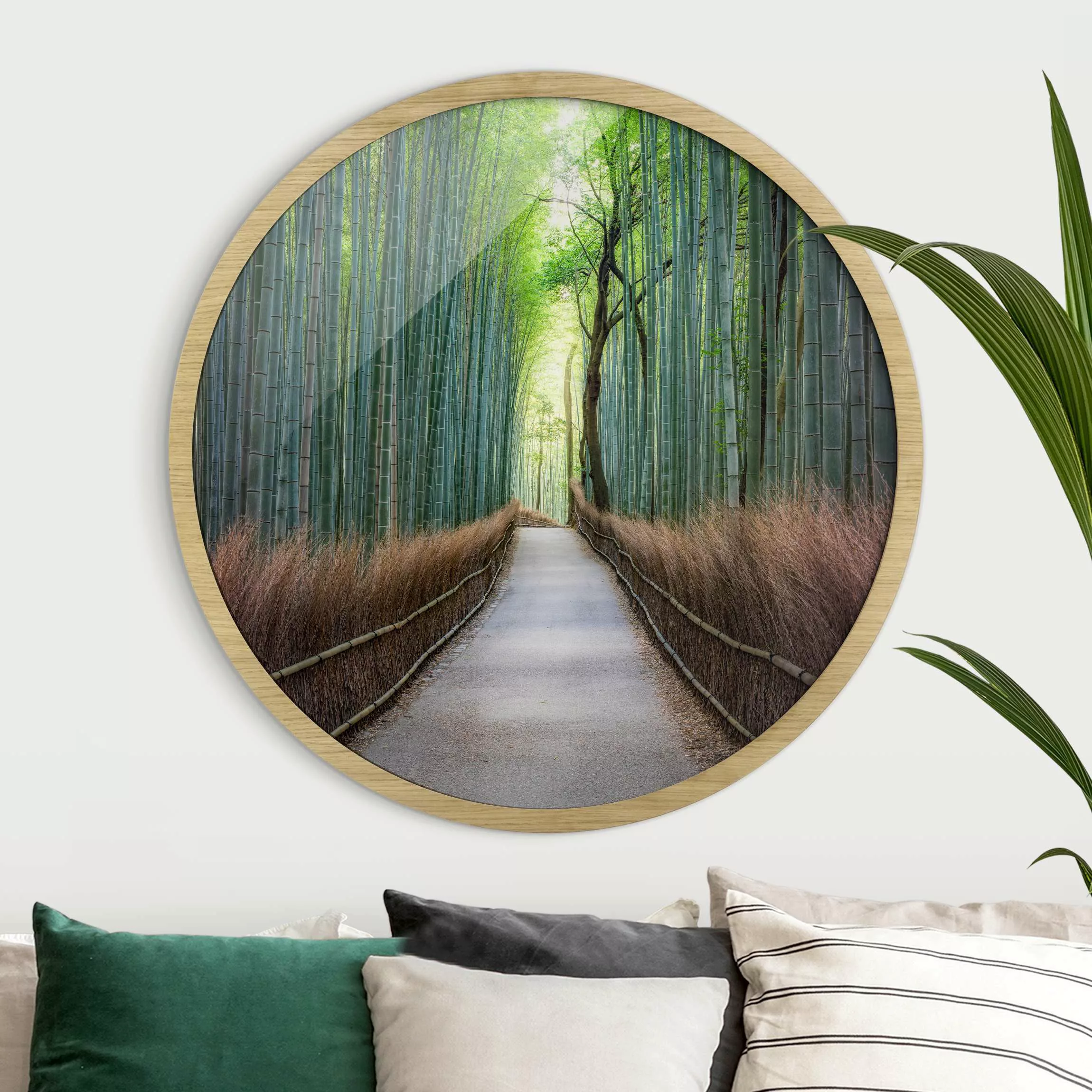 Rundes Gerahmtes Bild Der Weg durch den Bambus günstig online kaufen