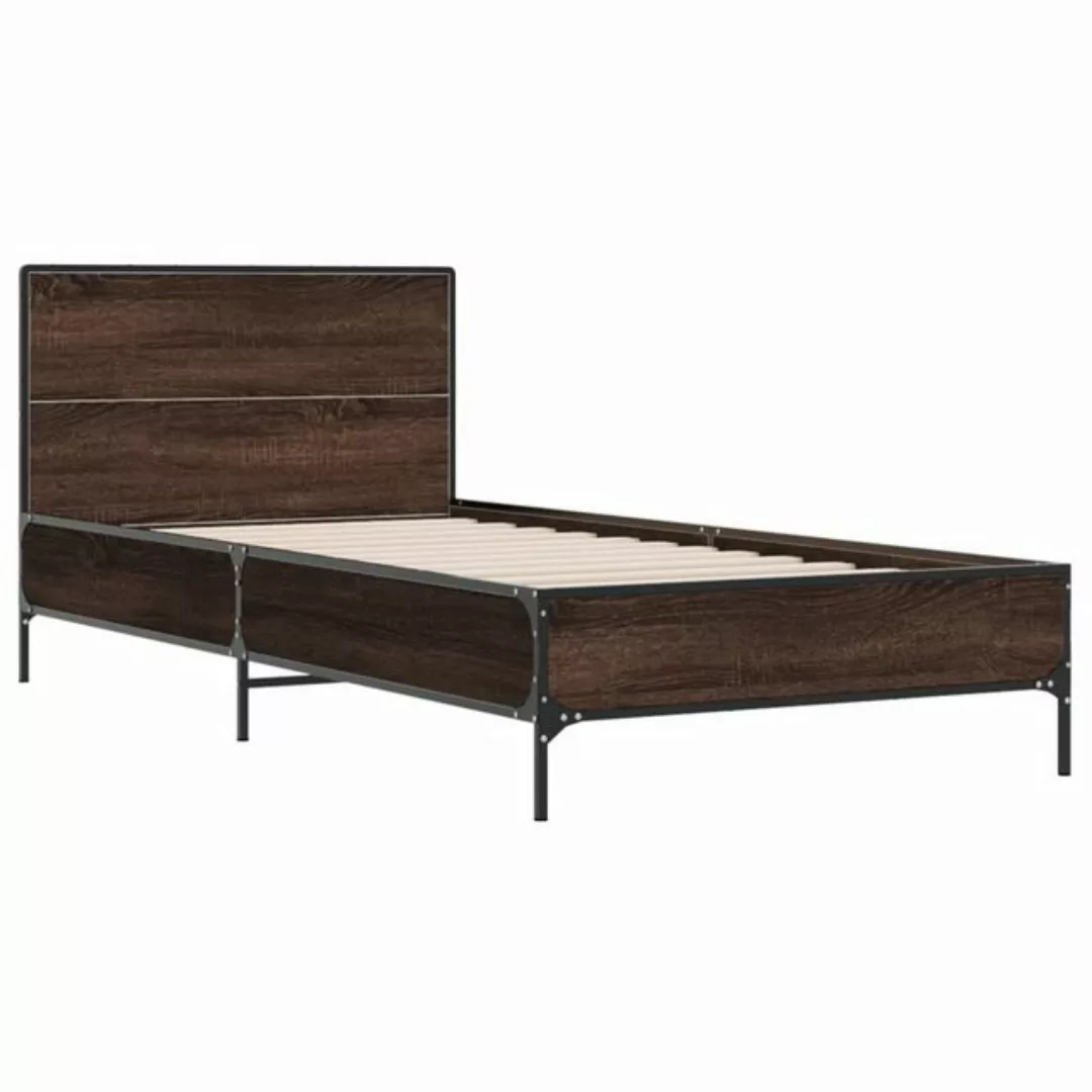 vidaXL Bett Bettgestell Braun Eichen-Optik 90x190 cm Holzwerkstoff Metall günstig online kaufen