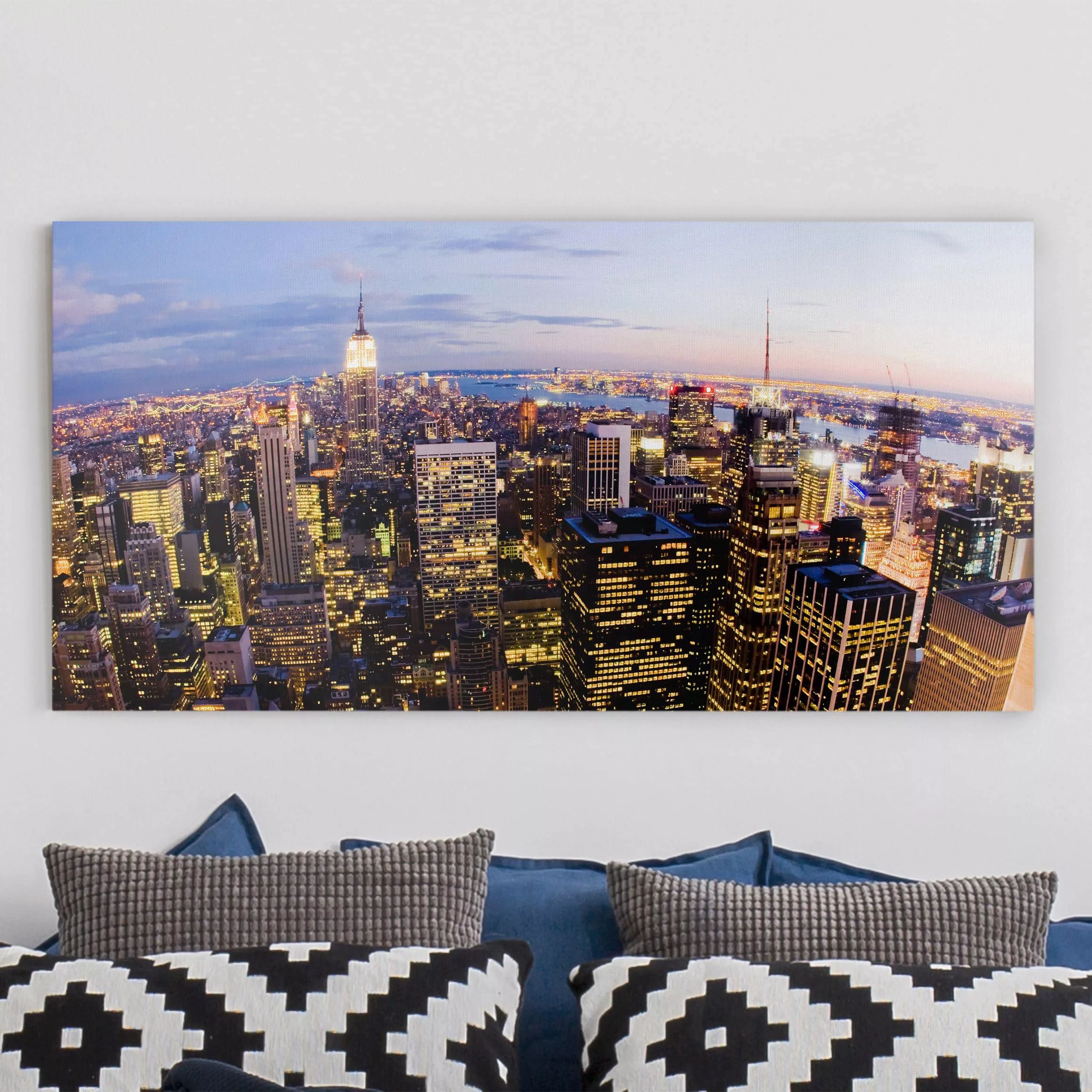 Leinwandbild New York - Querformat New York Skyline bei Nacht günstig online kaufen