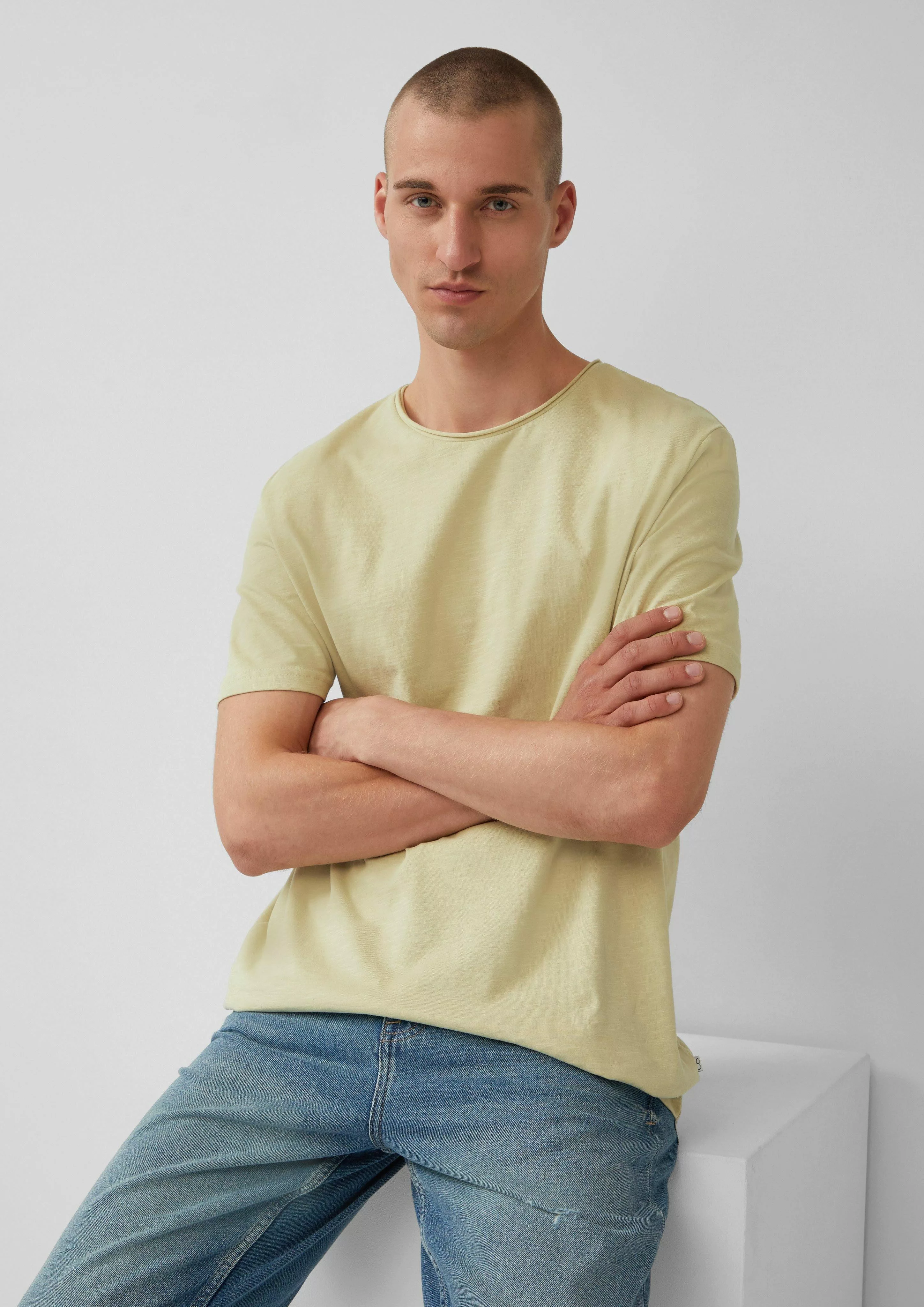 QS Langarmshirt Baumwollshirt mit Rollkante und günstig online kaufen