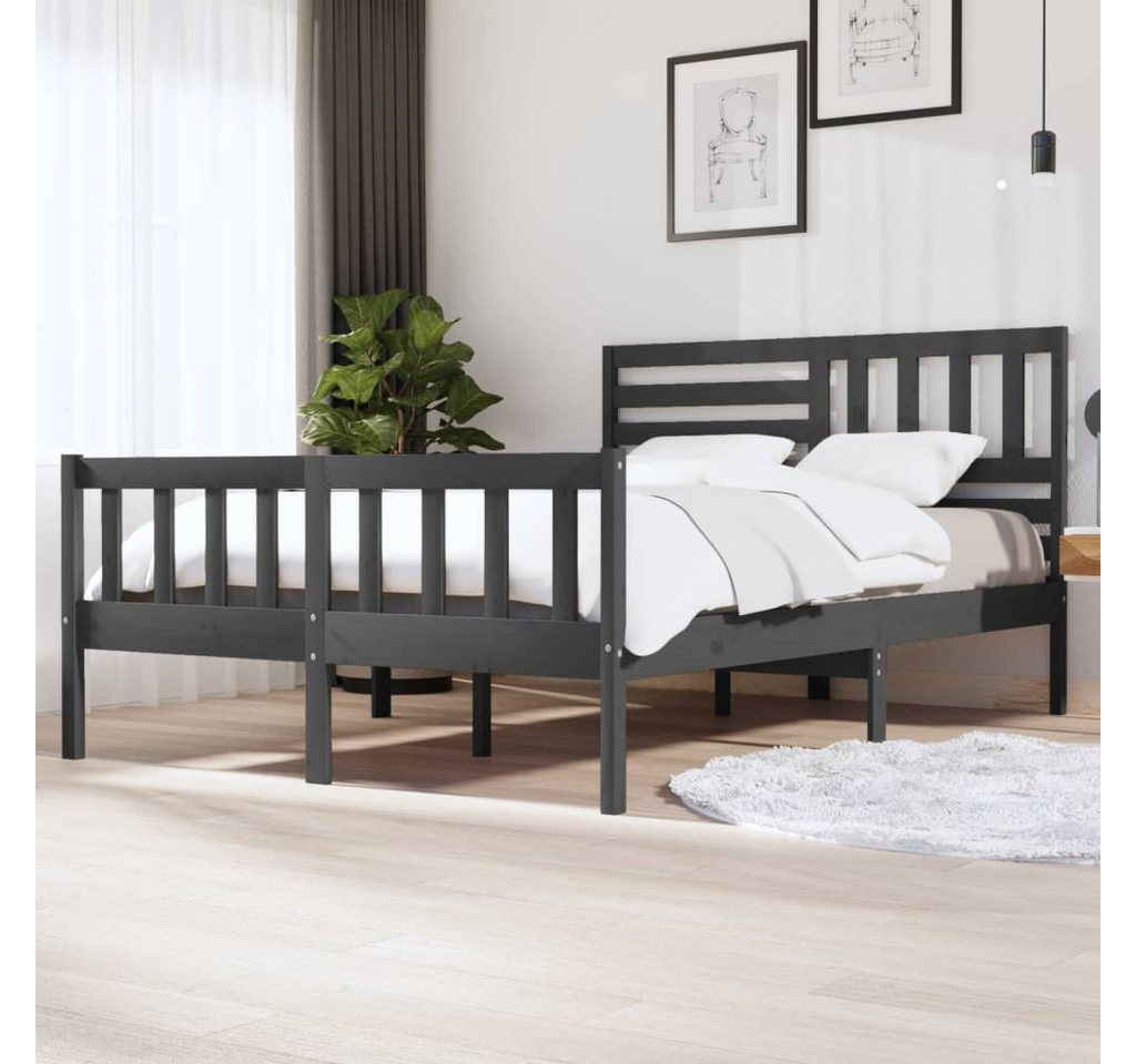 vidaXL Bettgestell Massivholzbett Grau 150x200 cm 5FT King Size Bett Bettra günstig online kaufen