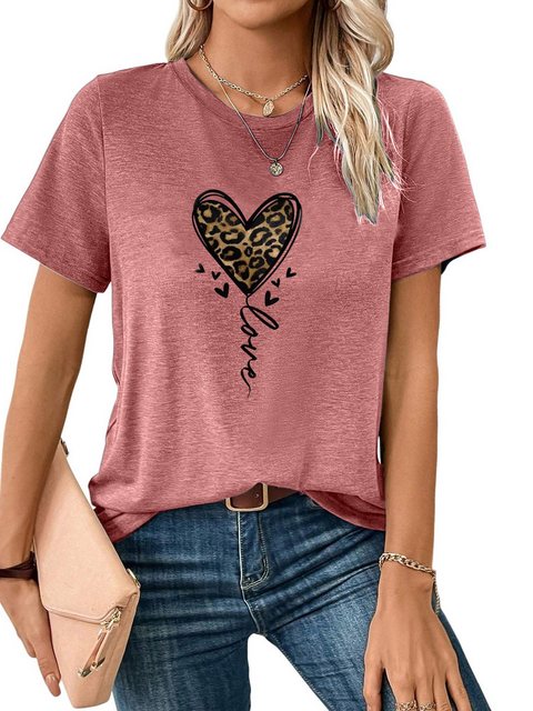 PYL Print-Shirt Damen Sommer Casual T-Shirt mit Herz Print Tee günstig online kaufen