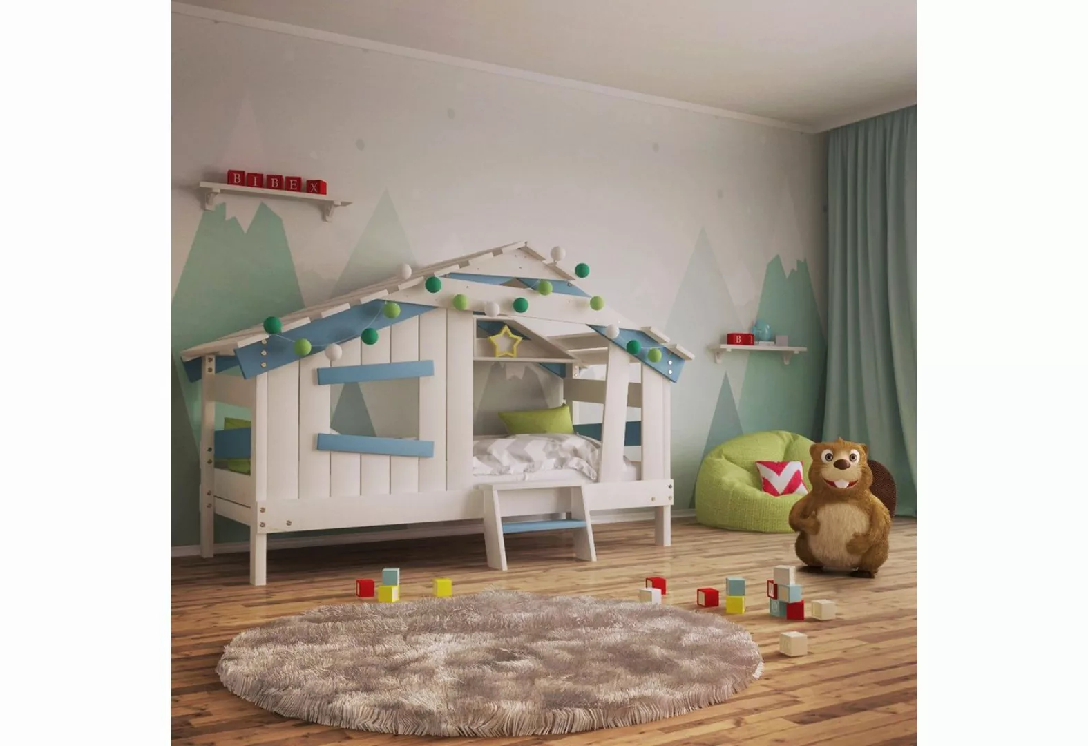 bibex Kinderbett APART CHALET Kinderbett, Jugendbett, Spielbett, himmel-bla günstig online kaufen