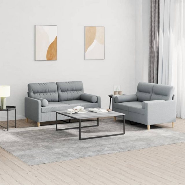 vidaXL Sofa 2-tlg. Sofagarnitur mit Kissen Hellgrau Stoff günstig online kaufen