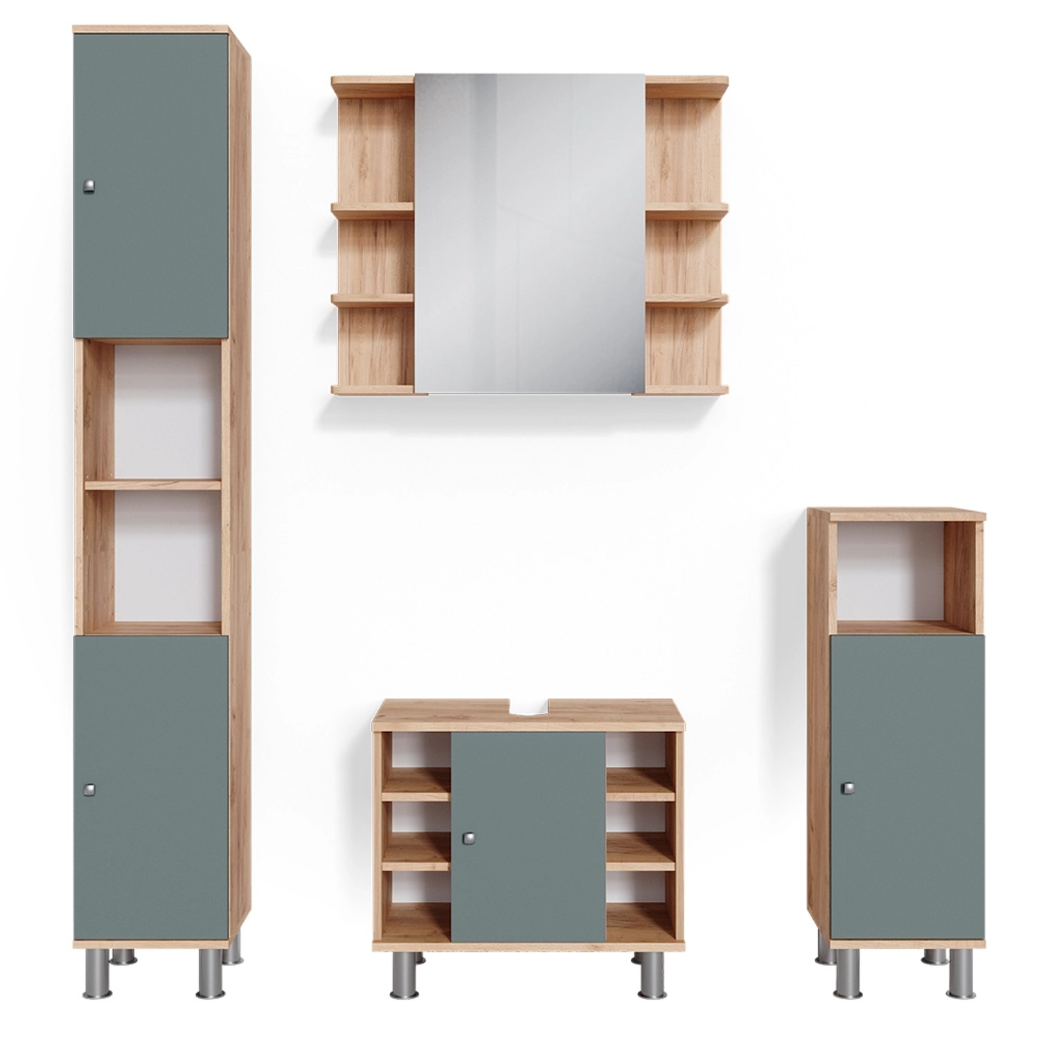 Vicco Badmöbel-Set Fynn, Grün/Goldkraft Eiche, 4 günstig online kaufen