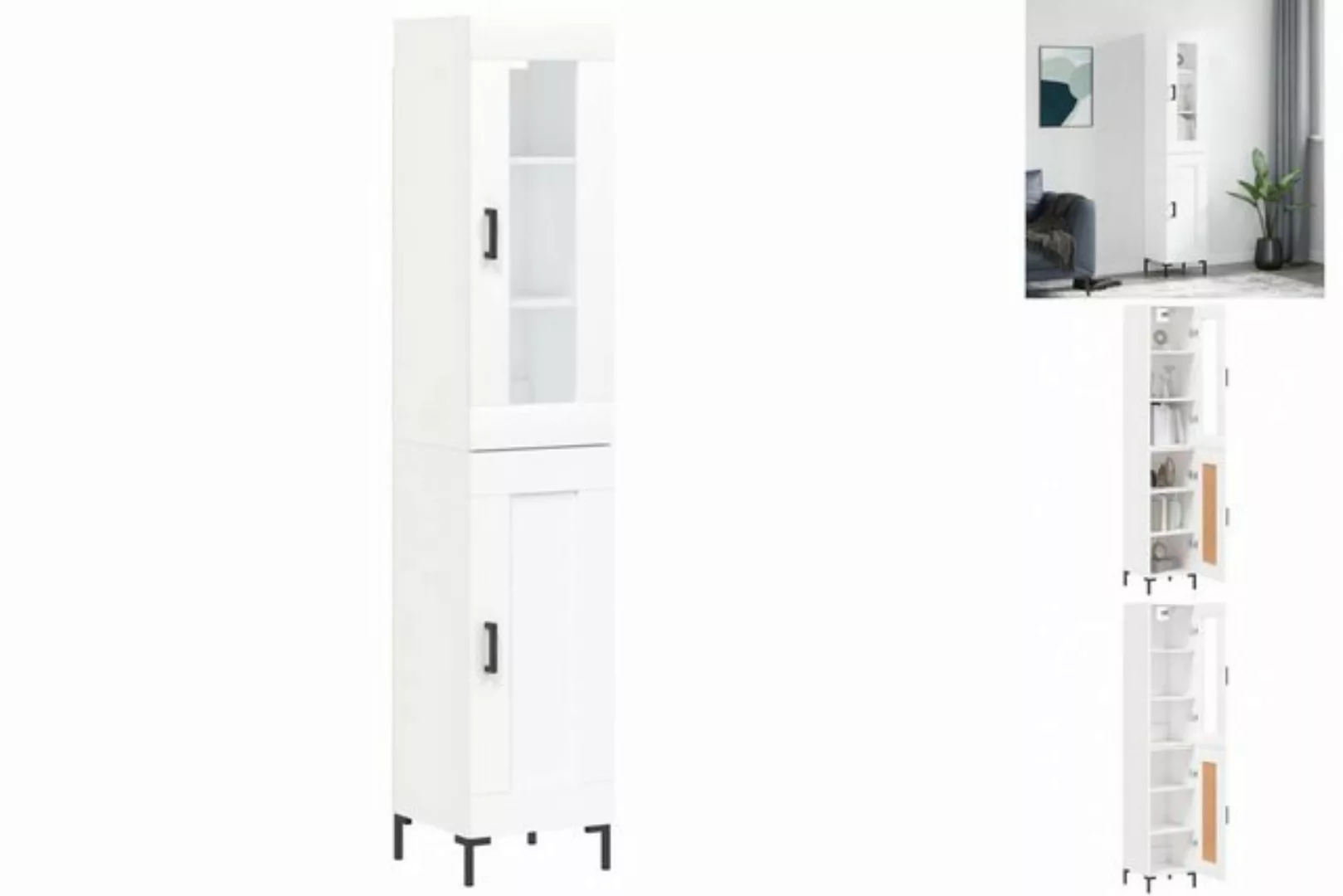 vidaXL Vitrine Highboard Weiß 34,5x34x180 cm Spanplatte Glas Vitrine günstig online kaufen