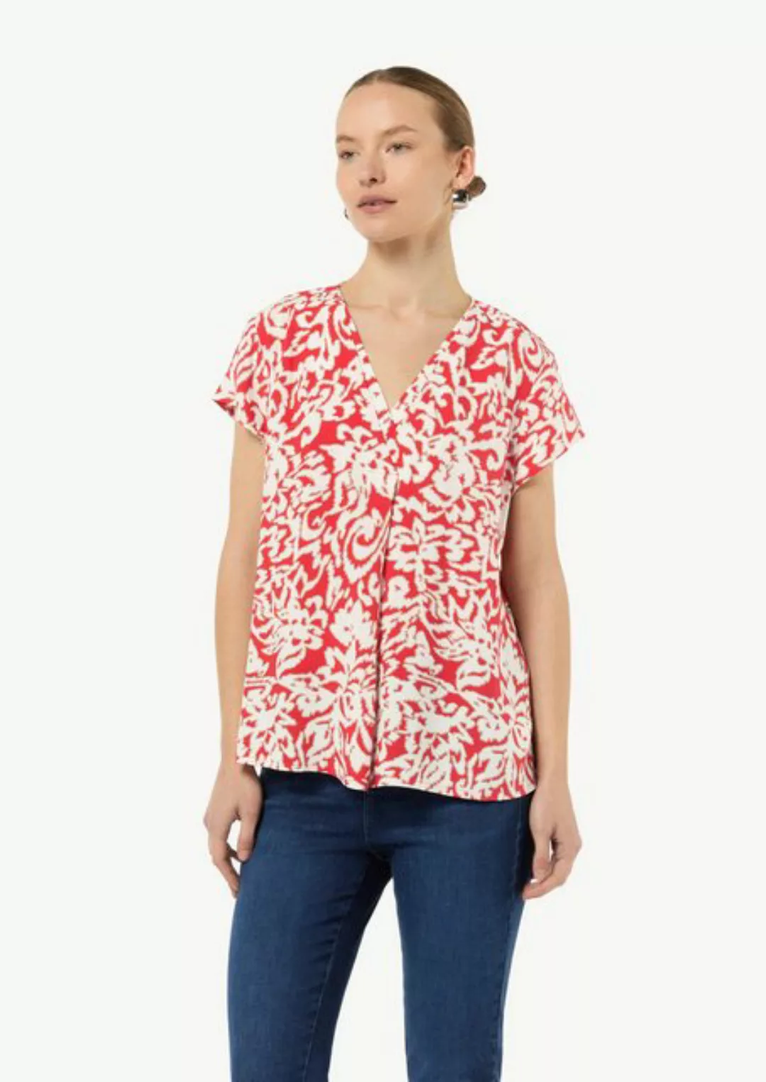 Comma Kurzarmbluse Gemusterte Bluse mit V-Ausschnitt Layering günstig online kaufen