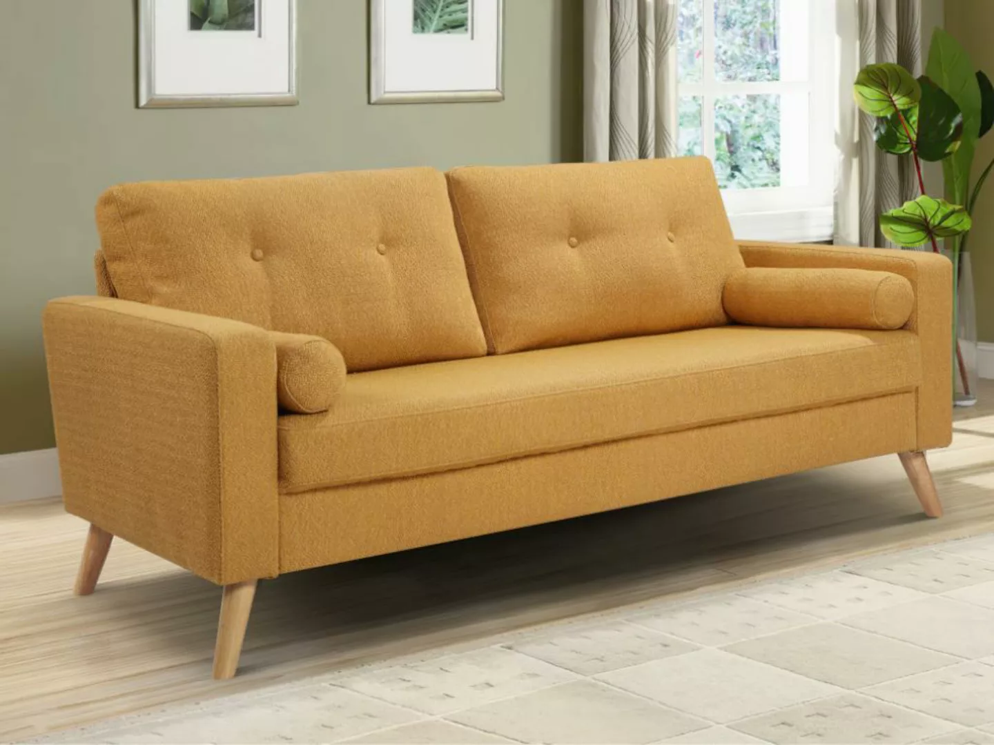 Sofa 3-Sitzer - Bouclé-Stoff - Gelb - TATUM günstig online kaufen