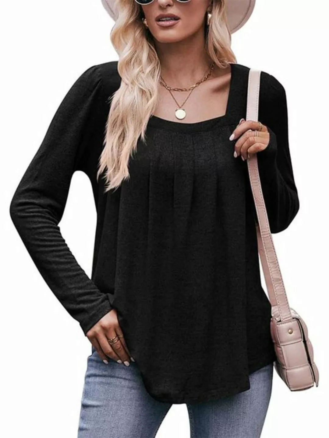 FIDDY T-Shirt Damen Elegant Sweatshirt Damen ohne Kapuze Pullover V Ausschn günstig online kaufen
