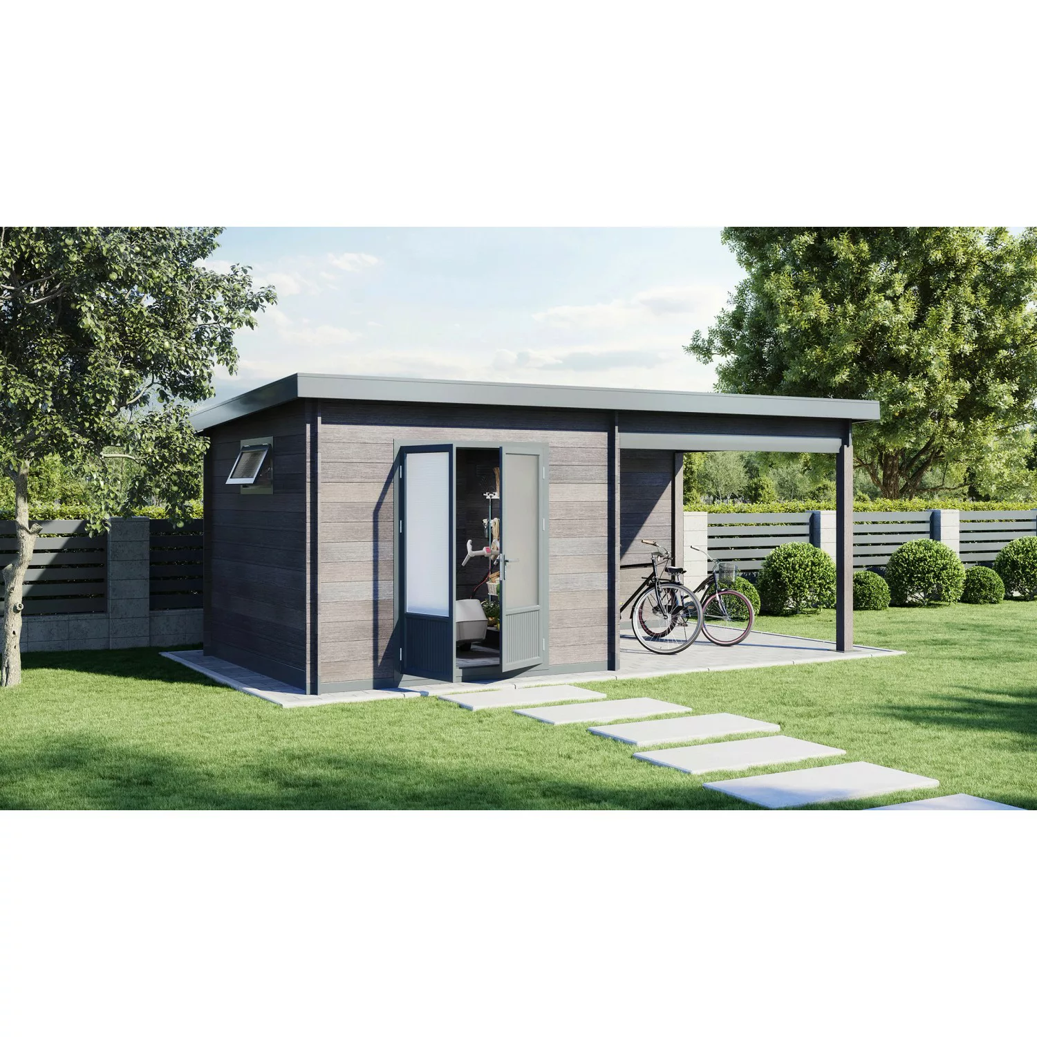 Wolff Finnhaus WPC-Metall Holz-Gartenhaus - Pultdach WPC-Dielen 600 cm x 28 günstig online kaufen