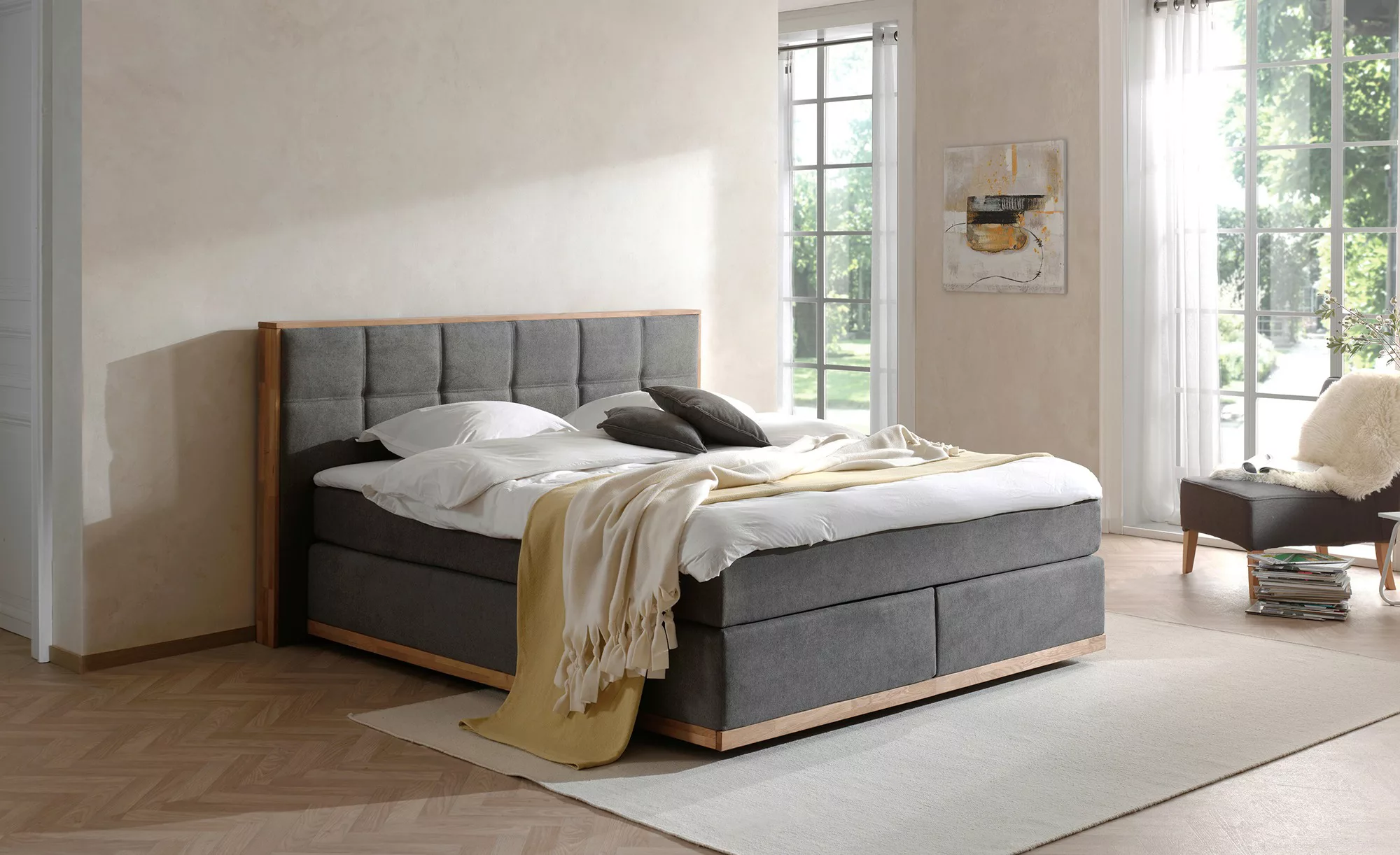 uno Massivholz-Boxspringbett  Luca ¦ grau ¦ Maße (cm): B: 220 H: 112 Betten günstig online kaufen