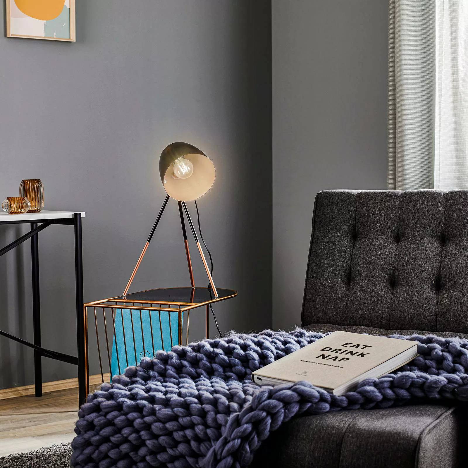 Tischlampe Chester, Höhe 44 cm, schwarz/kupferfarben, Stahl günstig online kaufen