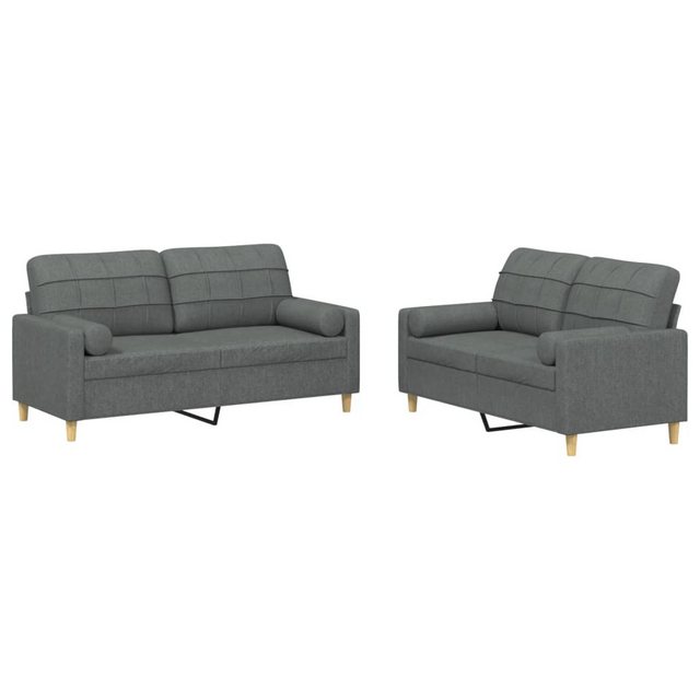 vidaXL Sofa Sofagarnitur mit Kissen Stoff, mit Zierkissen, Dunkelgrau günstig online kaufen