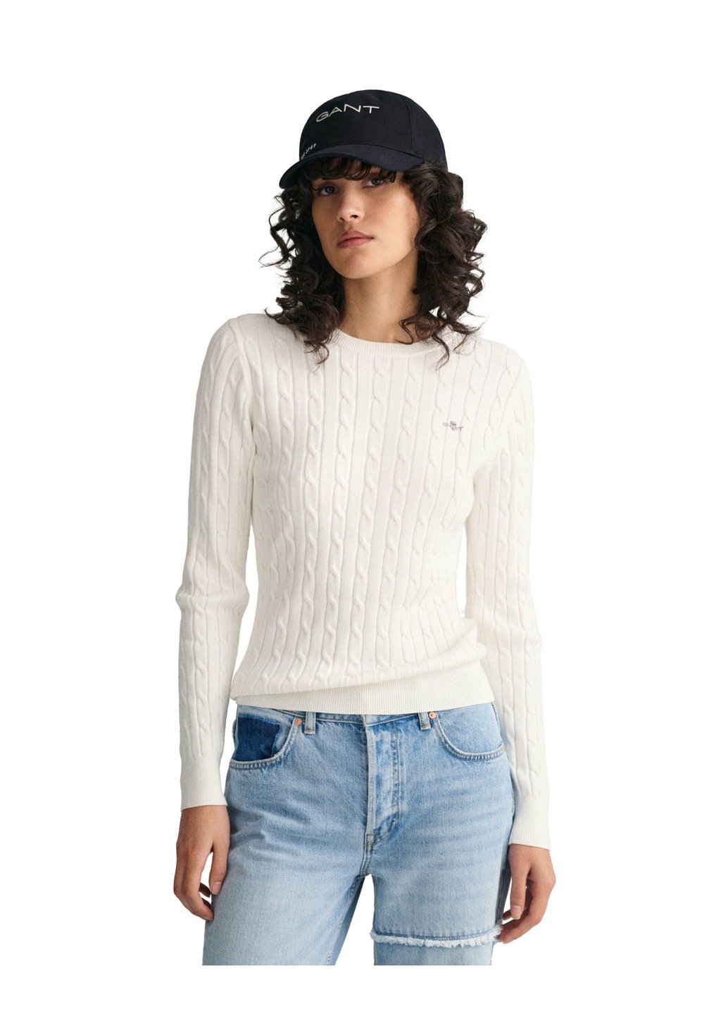 Gant Strickpullover STRETCH COTTON CABLE C-NECK mit Logostickerei auf der B günstig online kaufen