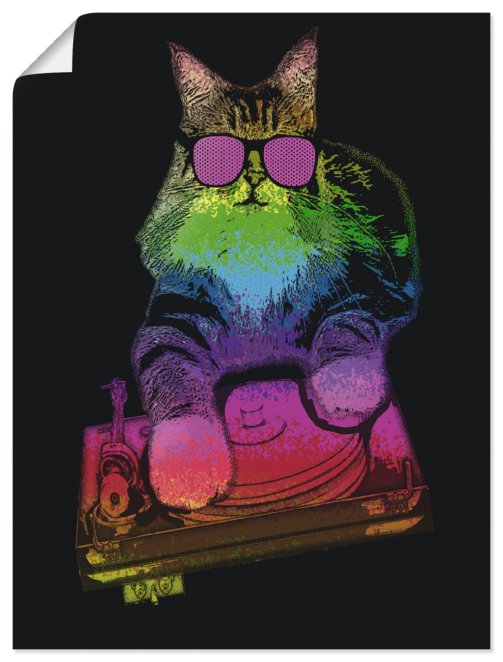 Artland Wandbild "Witzige DJ Katze Party Musik", Humor, (1 St.), als Alubil günstig online kaufen