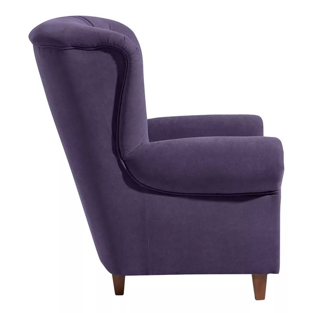 Kaminsessel Chesterfield in Violett Velours Nussbaumfarben günstig online kaufen