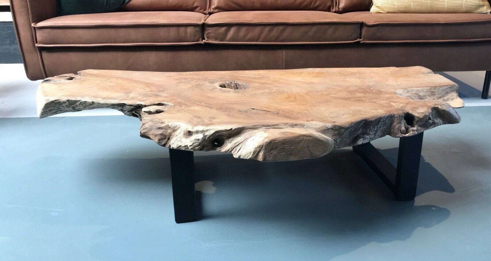 Couchcenter Couchtisch Teakholz Baumkanten Wohnzimmer Tisch günstig online kaufen