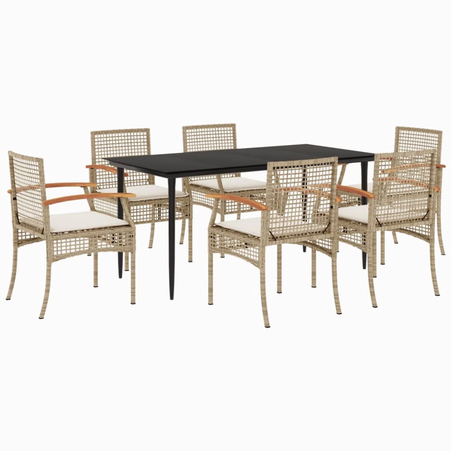 vidaXL 7-Tlg Garten-Essgruppe mit Kissen Beige Poly Rattan 3213628 günstig online kaufen