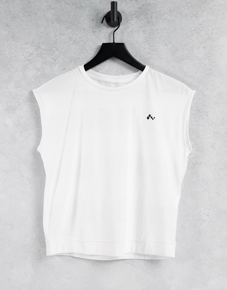 Only Play – Sport-Funktions-T-Shirt mit Streifen in Weiß günstig online kaufen