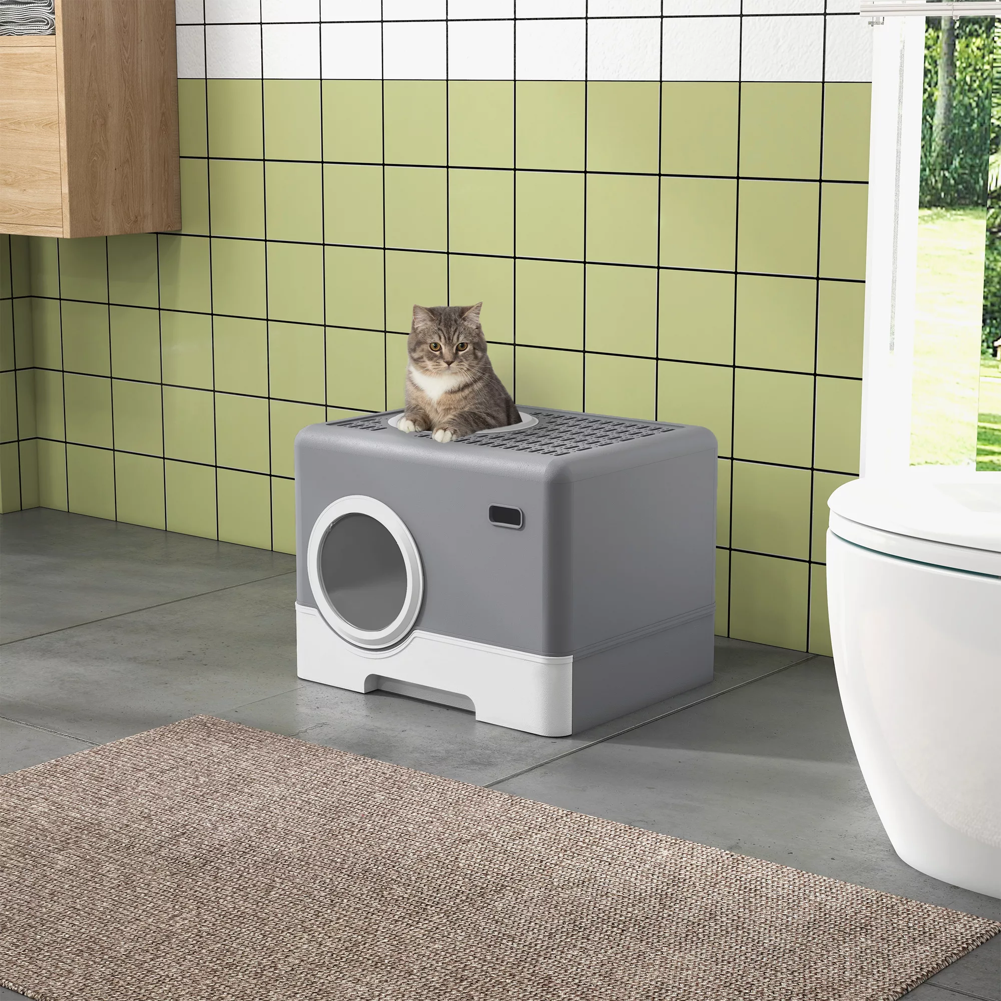 PawHut Katzentoilette mit Deckel und Schaufel, Katzenklo mit 2 Ausgängen fü günstig online kaufen