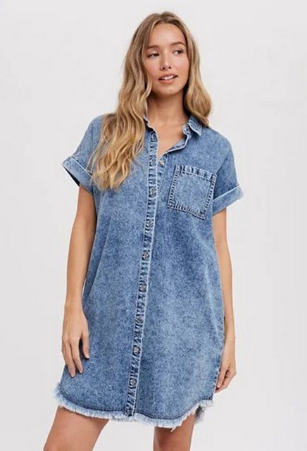 CHENIN Jeanskleid Vielseitiges lockeres Damenkleid Cardigan-Denim-Kurzarmkl günstig online kaufen