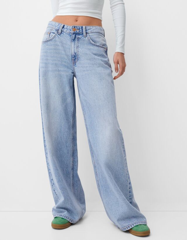 Bershka Wide-Leg-Jeans Damen 42 Ausgewaschenes Blau günstig online kaufen