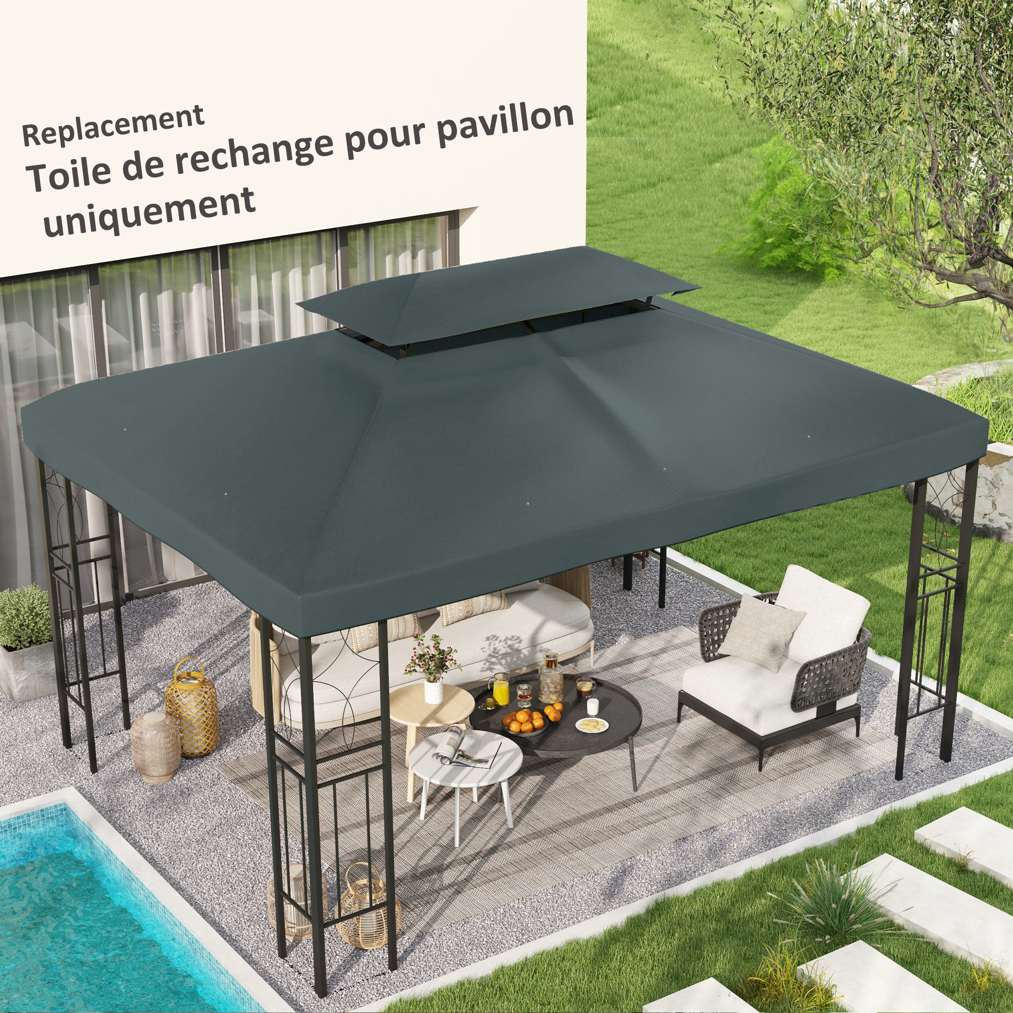 Outsunny Ersatzdach Pavillondach Gartenpavillon Polyester 3x4m Kohlegrau günstig online kaufen