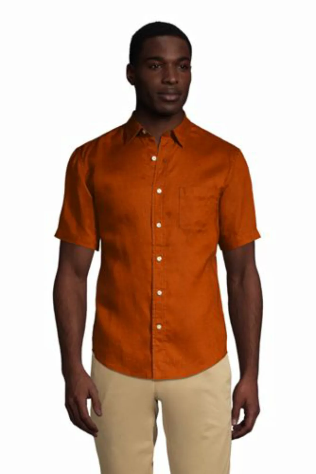 Leinenhemd mit kurzen Ärmeln, Classic Fit, Herren, Größe: L Normal, Beige, günstig online kaufen