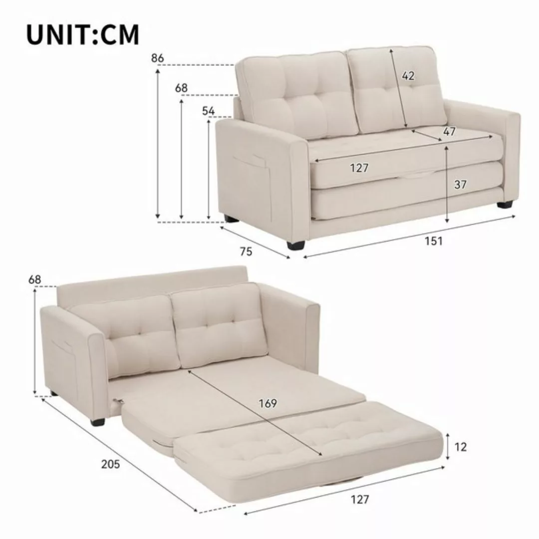 SeedWave Schlafsofa 2-Sitzer Sofa mit Schlaffunktion, Polsterschlafsofa mit günstig online kaufen