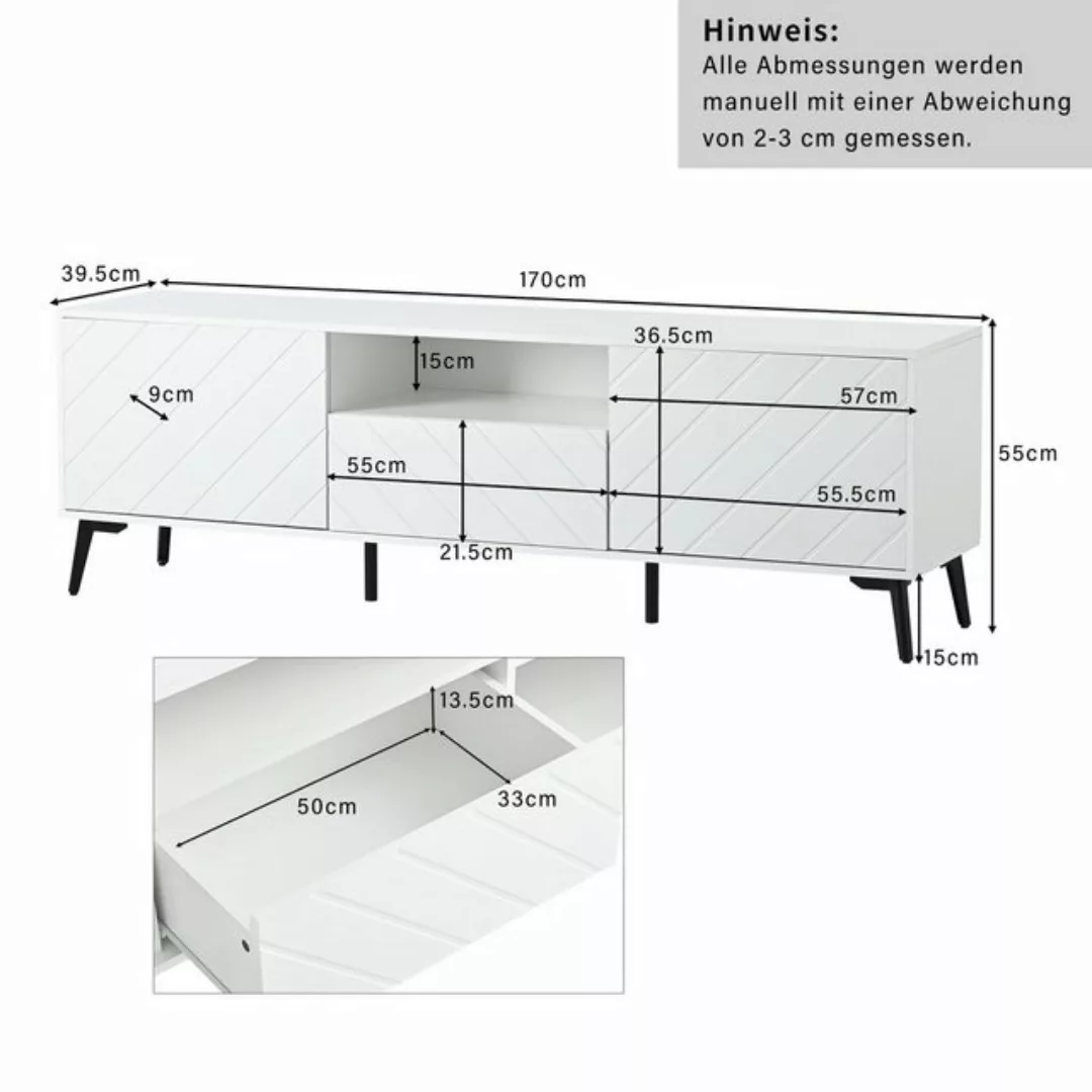 Celya TV-Schrank mit 2 Türen und 1 Schubladen,1,7 Meter langer weißer TV-Sc günstig online kaufen