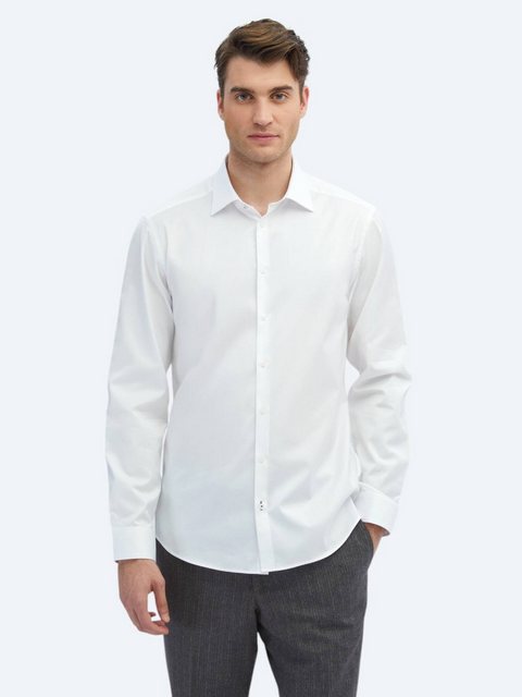 KİP Langarmhemd Weiße Slim Fit Gewebte Klassische %100 Baumwolle Hemd günstig online kaufen