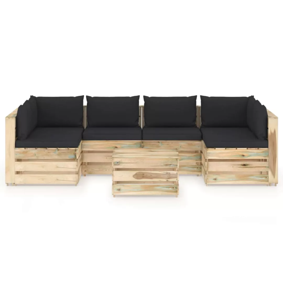 7-tlg. Garten-lounge-set Mit Kissen Grün Imprägniertes Holz günstig online kaufen