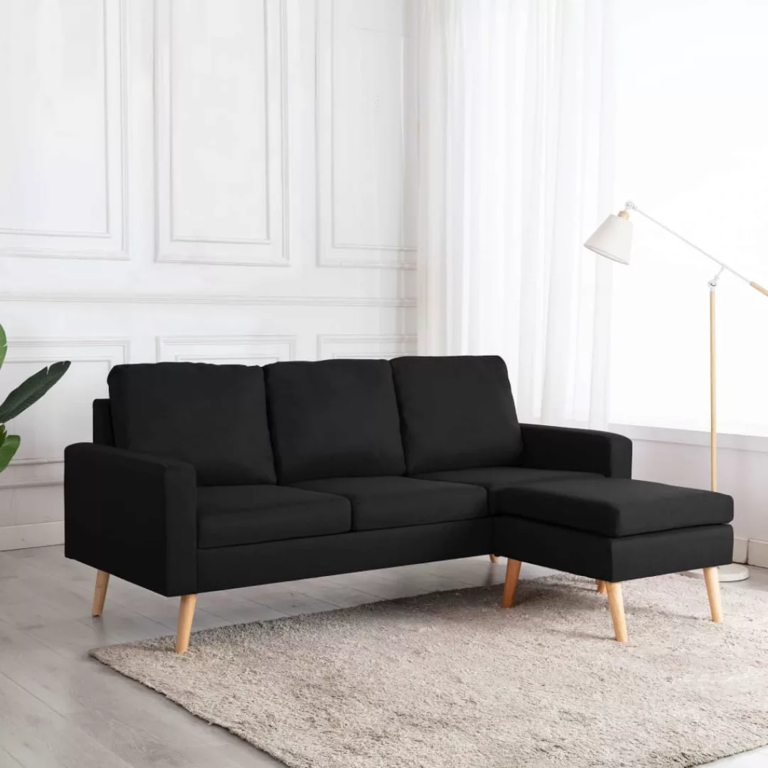 vidaXL Sofa 3-Sitzer-Sofa mit Hocker Schwarz Stoff Couch günstig online kaufen