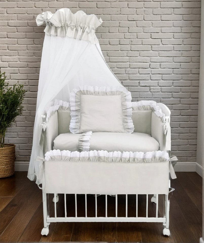 Babyhafen Beistellbett 3in1 Babybett Komplettbett Royal Grau, Spitze-Weiß S günstig online kaufen