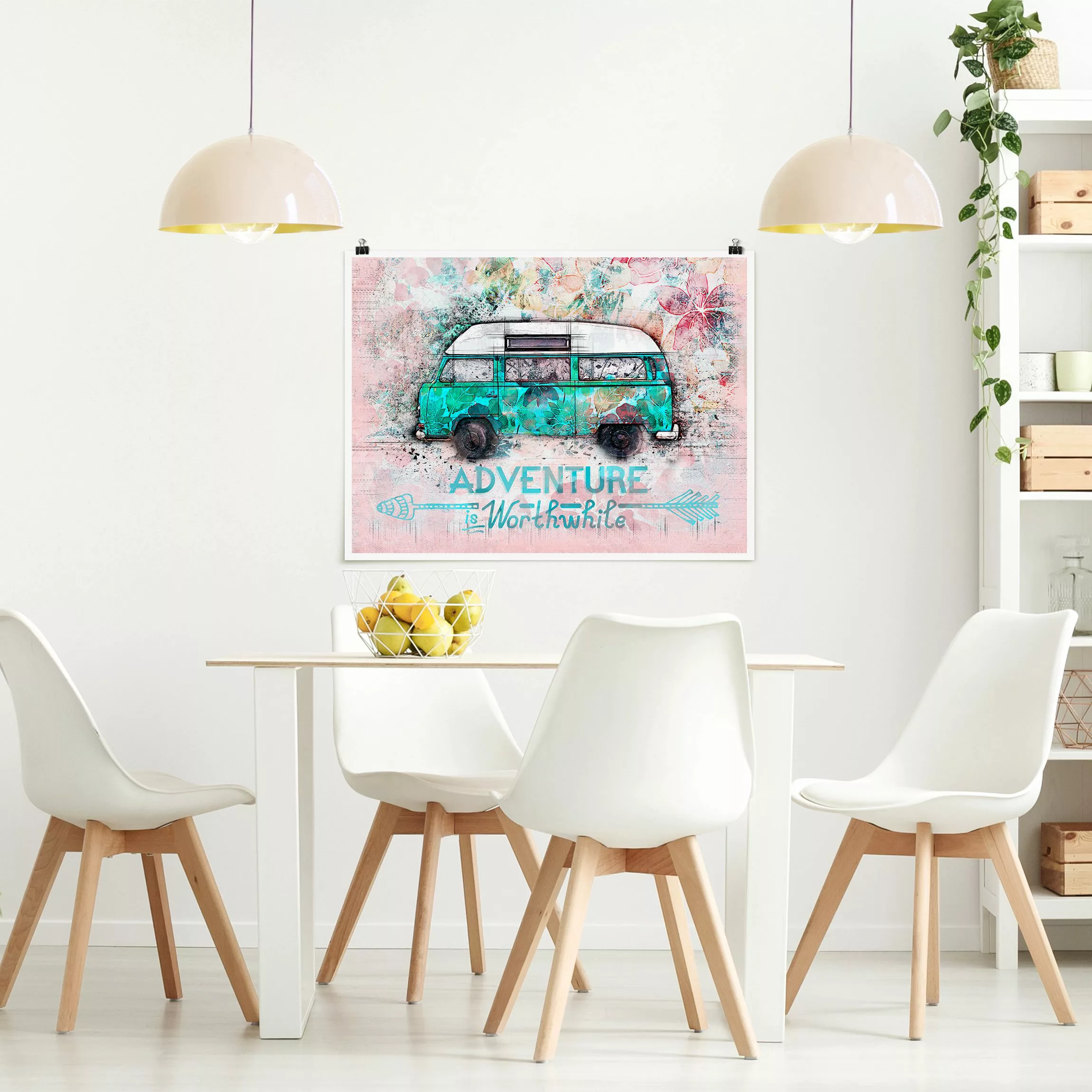 Poster Bulli Adventure Collage Pastell günstig online kaufen