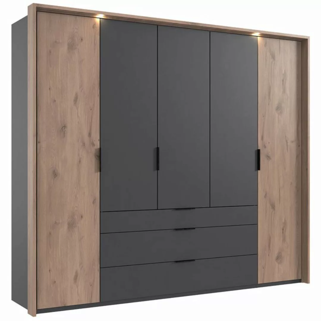 Kleiderschrank 254 cm breit inkl Beleuchtung, Passepartoutrahmen in grau mi günstig online kaufen