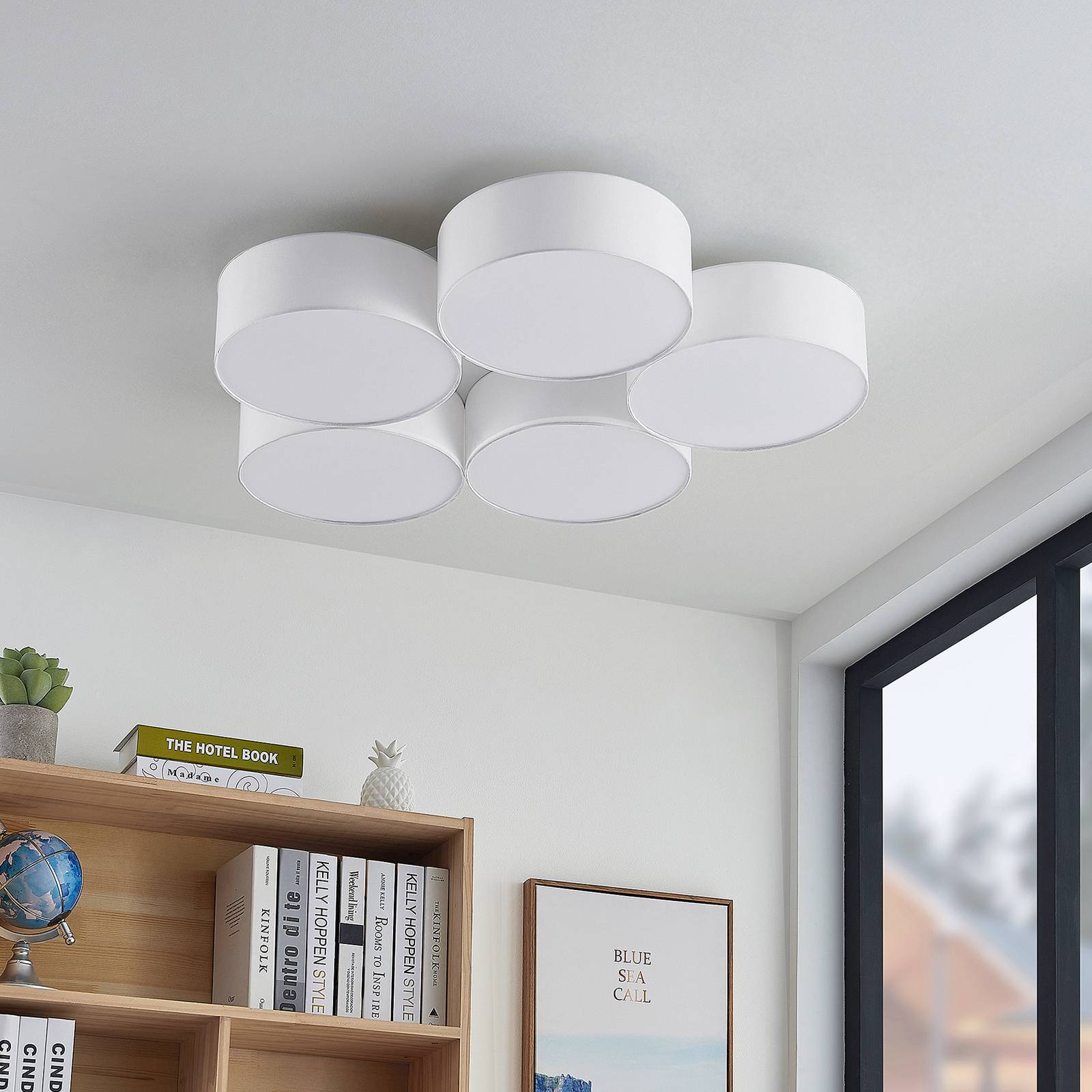 Lindby Janita LED-Stoffdeckenlampe, 5-fl., weiß günstig online kaufen