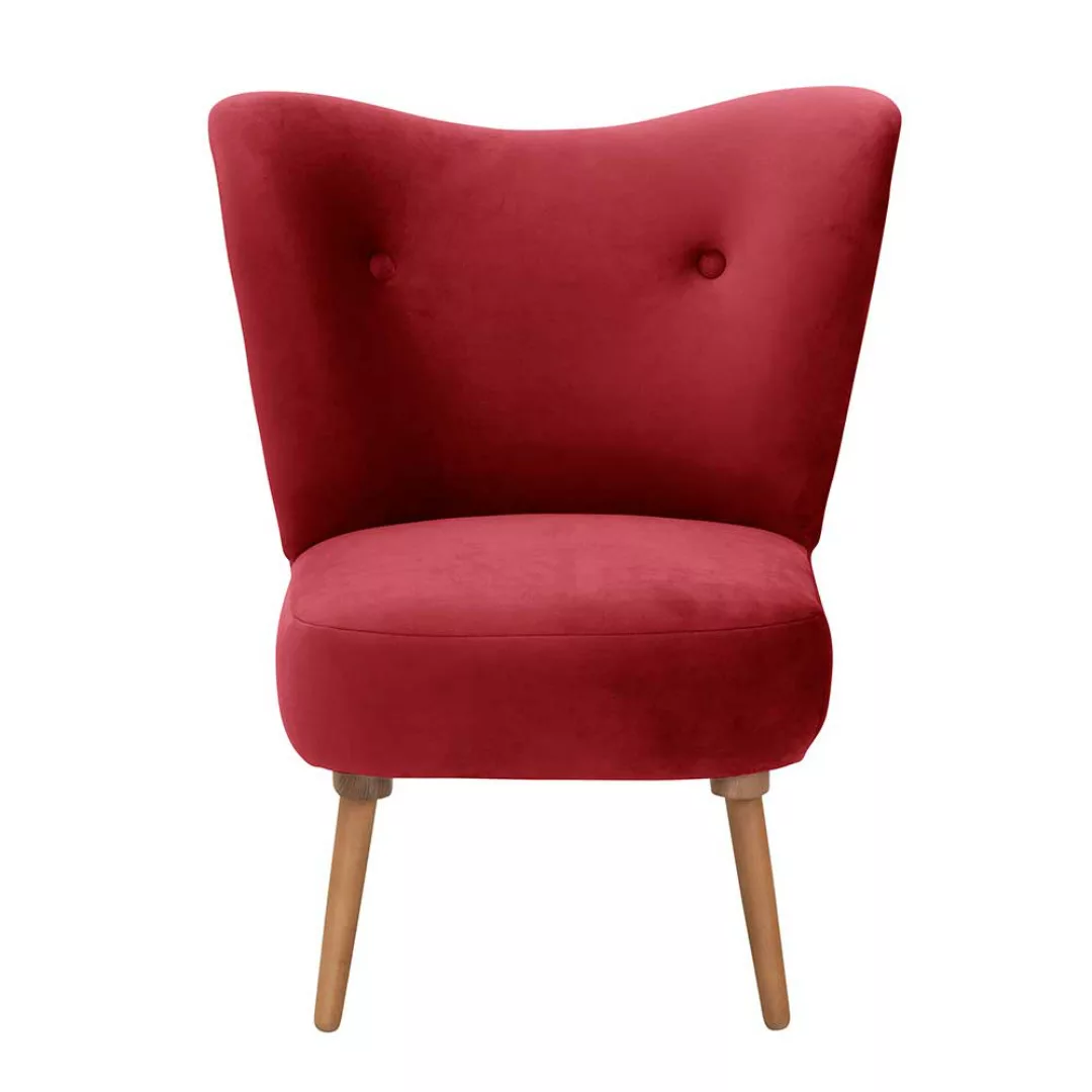 Loft Sessel rot aus Samtvelours Vierfußgestell aus Holz günstig online kaufen