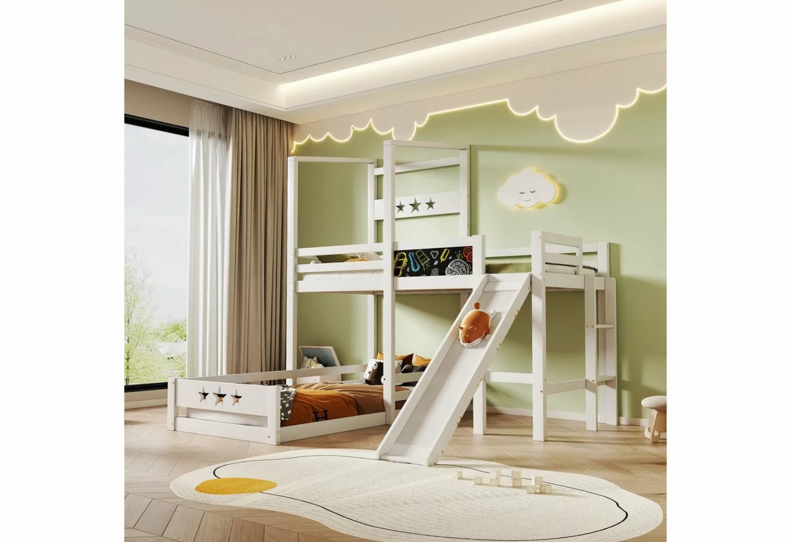 Novzep Kinderbett Etagenbett mit Tafel und Rutsche,Treppe mit Stauraum 90x2 günstig online kaufen