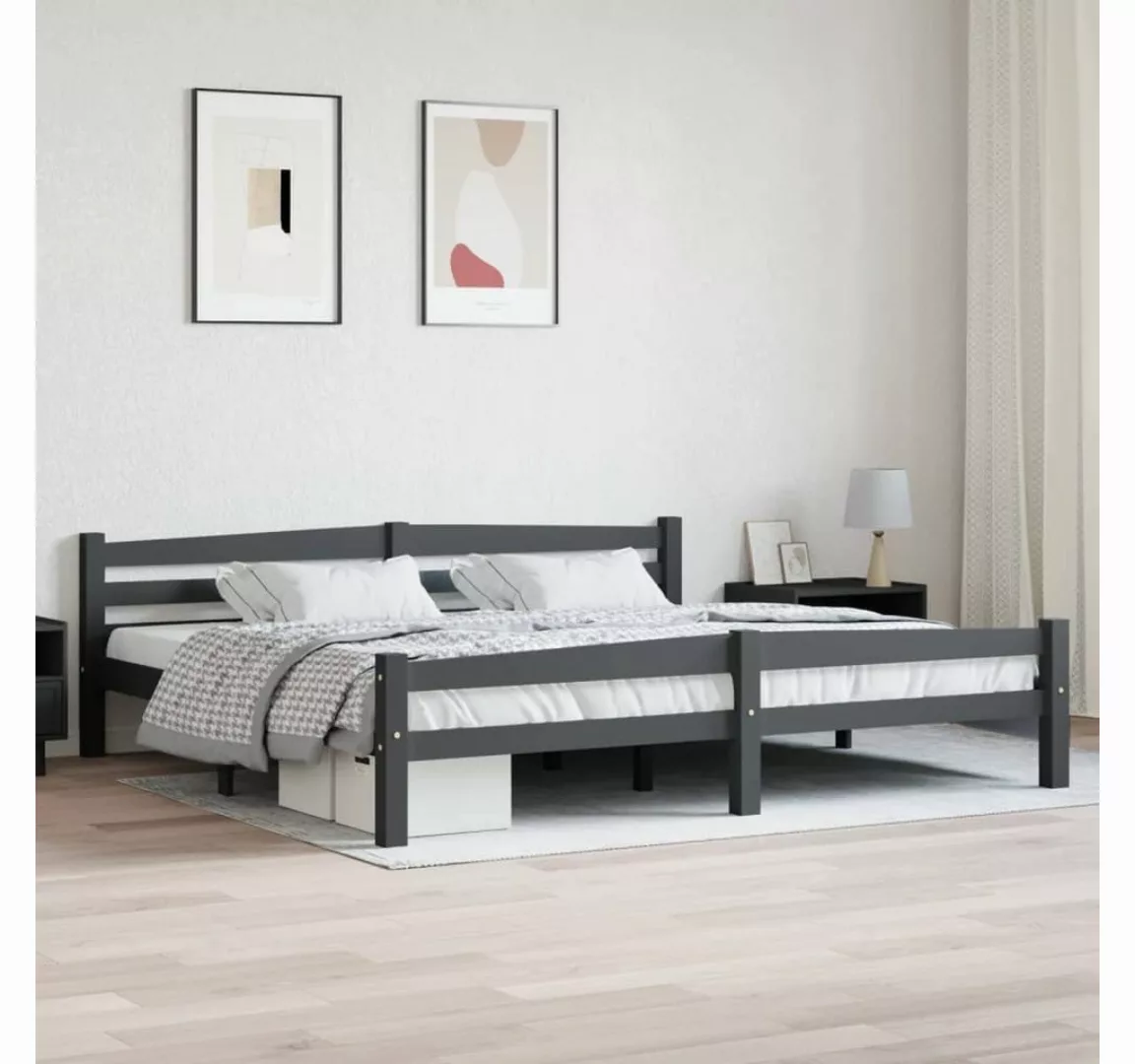 furnicato Bett Massivholzbett Dunkelgrau Kiefer 200x200 cm günstig online kaufen