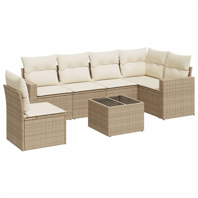 vidaXL Sofaelement 7-tlg. Garten-Sofagarnitur mit Kissen Beige Poly Rattan günstig online kaufen