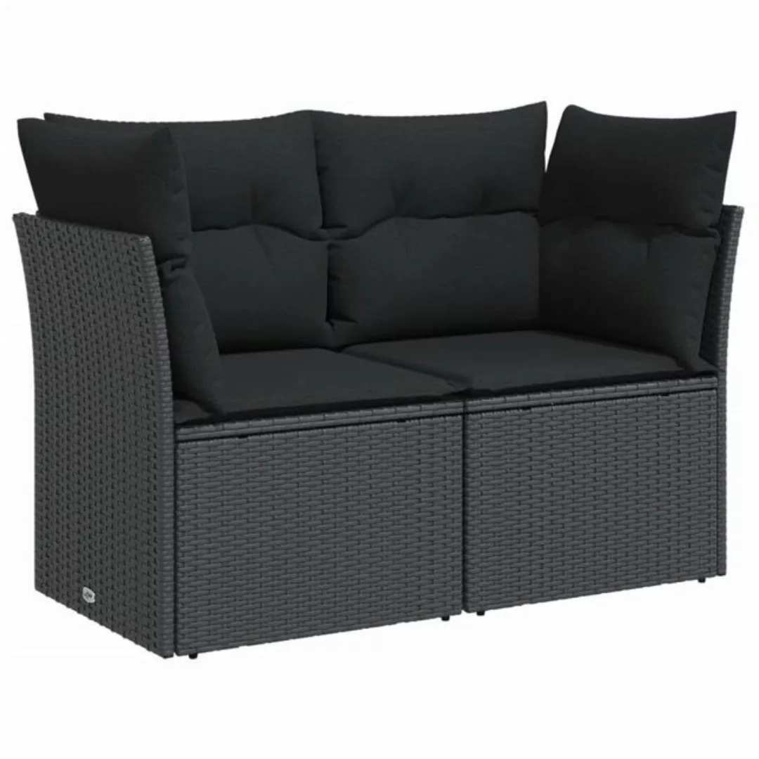 vidaXL Loungesofa Gartensofa mit Kissen 2-Sitzer Schwarz Poly Rattan günstig online kaufen