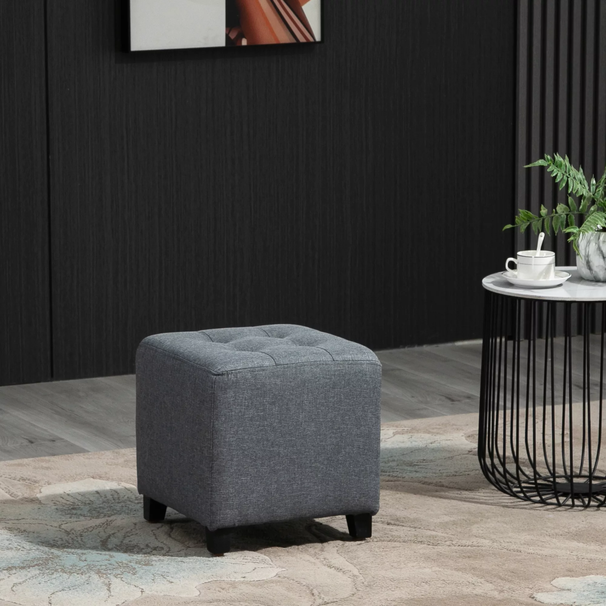 HOMCOM Fußhocker, Quadratischer Sitzhocker, Ottomane mit Leinenoptik, Holzb günstig online kaufen
